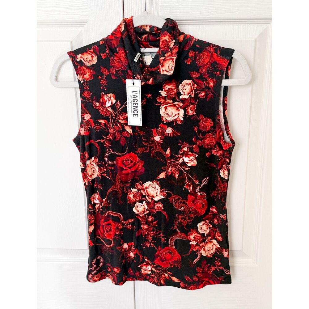 L'agence Ceci Sleeveless Turtleneck Top baroque floral - size small NWT
